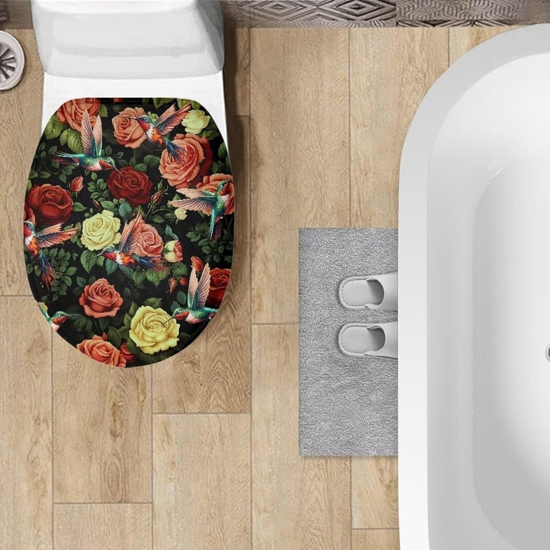 Flashideas Rose Hummingbird Toilet Lid Cover Soft Plush Seat Covers Tank Lip Covers Easy to Clean Fits Most Toilet Tanks & Lids Bathroom Decoration Accessories - Image 3